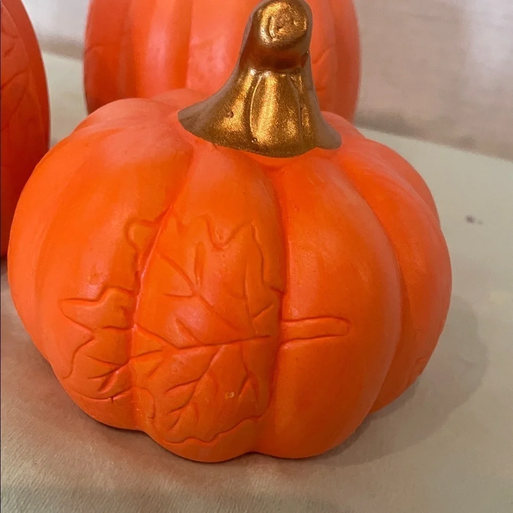 Set of Three Orange and Gold Decorative Pumpkins